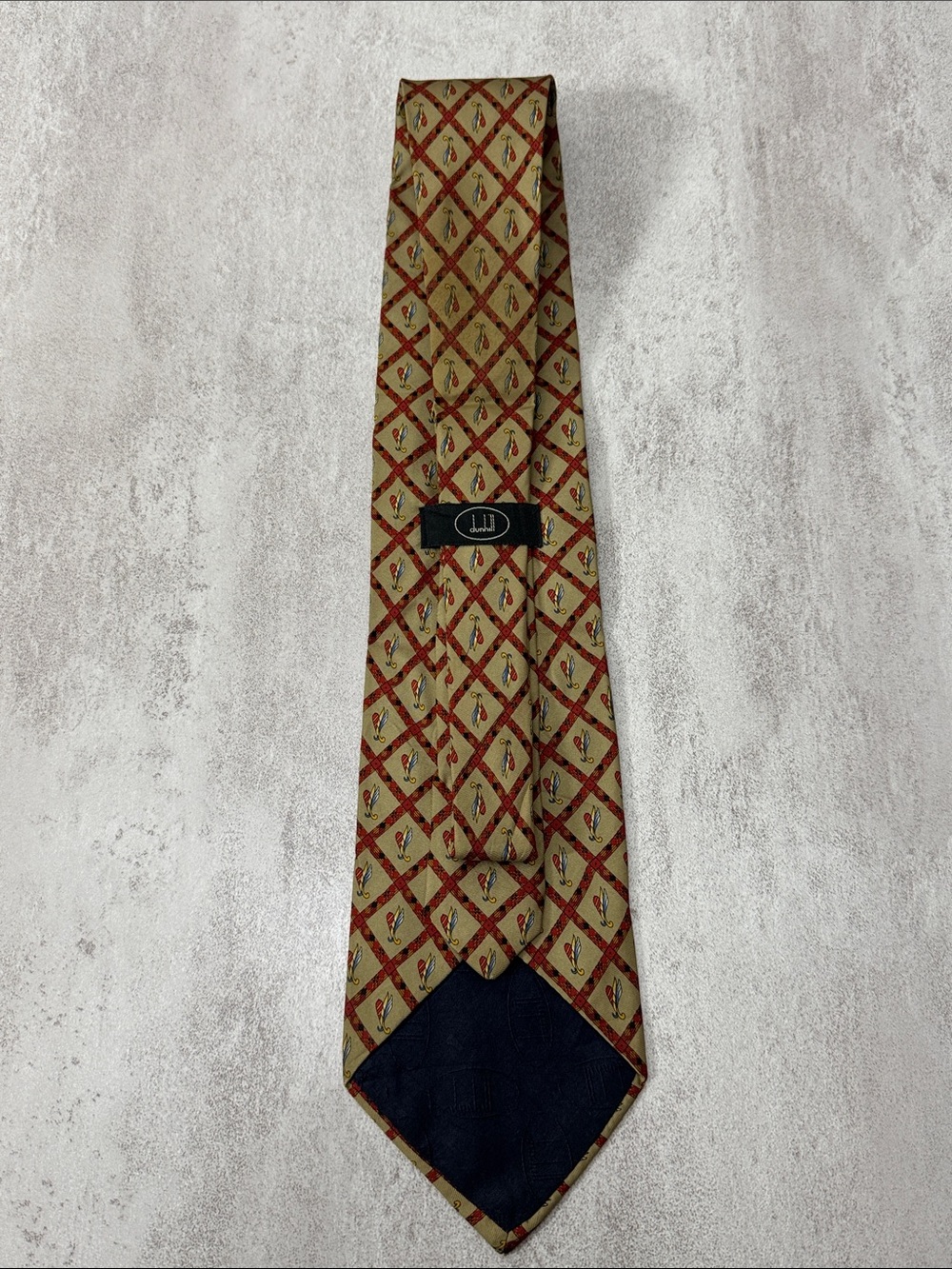 Dunhill Beige Tie with Red Diamond Pattern